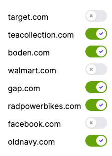 A set of controls to turn off or allow emails from various companies